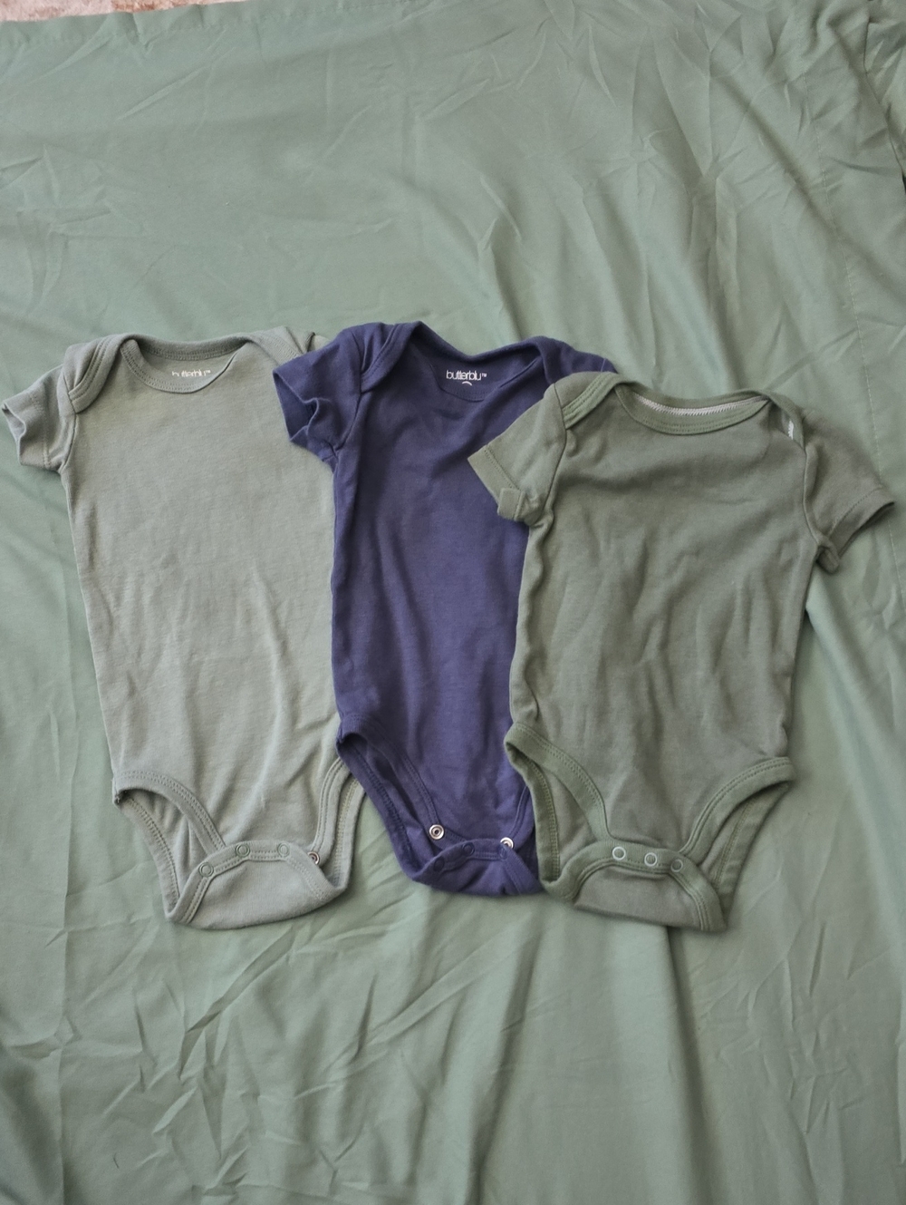 3-Pack Baby Short-Sleeve One-Pieces in Olive & Navy